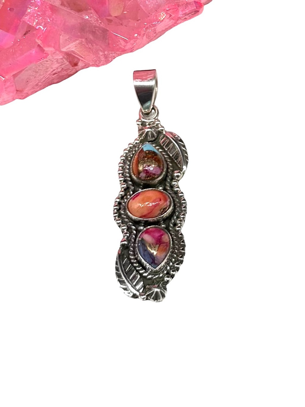 Kingman Pink Dahlia Turquoise Necklace Pendant Solid 925 Sterling Silver